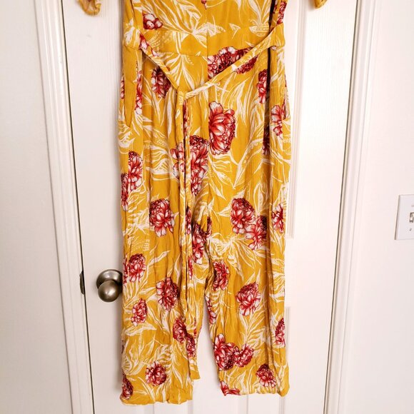 Lulus Garden's Glory Mustard Yellow Floral Print Culotte Jumpsuit Size XL - Picture 8 of 16